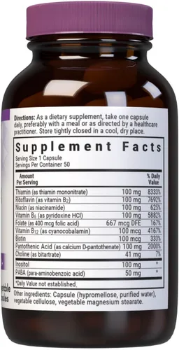 Miniatura 2 de Bluebonnet Nutrition B Complex 100 cápsulas vegetales, espectro completo completo, vitamina B6, B12, biotina, folato, vegano, vegetariano, sin