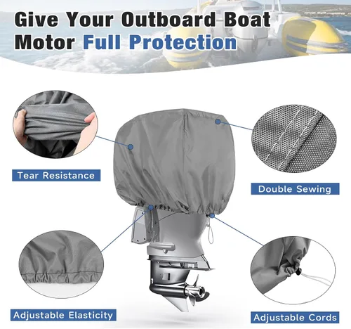 Miniatura 5 de VINPATIO Cubierta de motor fuera de borda, capó de motor de poliéster 600D impermeable para motores de barco de hasta 10 HP, tela teñida