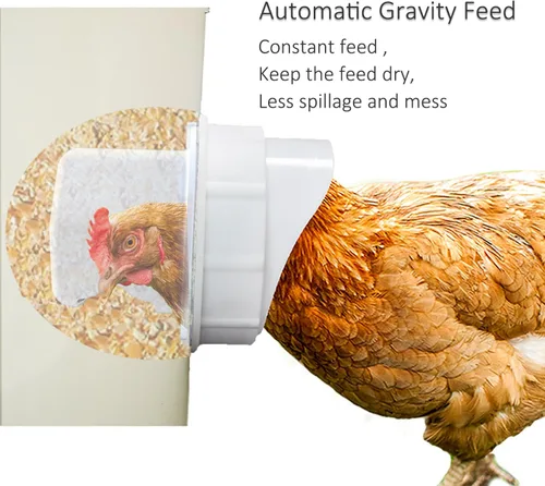 Miniatura 2 de Comedero para pollos DIY a prueba de lluvia, puerto alimentador para aves de corral, kit de alimentación por gravedad para cubos, barriles
