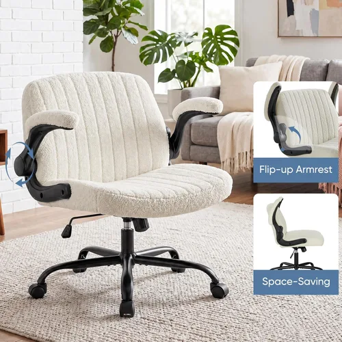 Miniatura 5 de DUMOS Silla de oficina cruzada con ruedas, silla de escritorio con patas cruzadas anchas, cómoda silla de tela abatible, sillas giratorias Beige