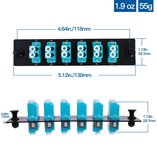 Miniatura 7 de 6 adaptadores LC dúplex de 12 núcleos LC huella LGX OM3 panel de conexión de fibra cargado 12 puertos de fibra acopladores - LC UPC azul compatible