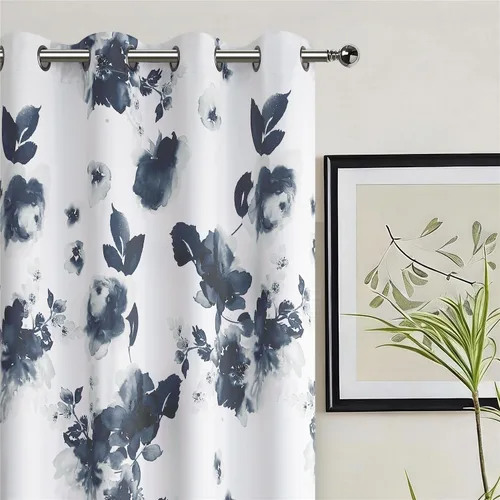 Miniatura 15 de Taisier Home Cortinas de oscurecimiento de habitación con ojales de 45 pulgadas, pintura de tinta tradicional china, hojas estilizadas y flores