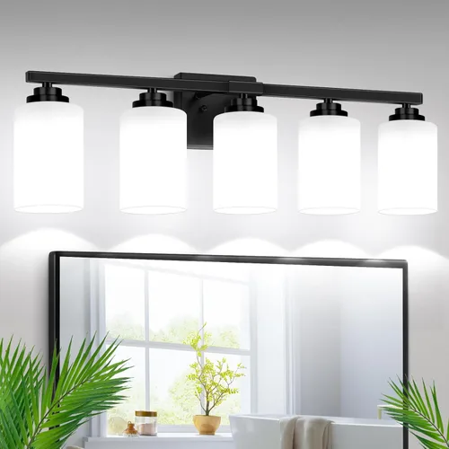 Miniatura 21 de Lámparas de baño de 3 luces, 19 pulgadas, modernas luces de tocador sobre espejo con pantallas de vidrio transparente, accesorio de luz marrón