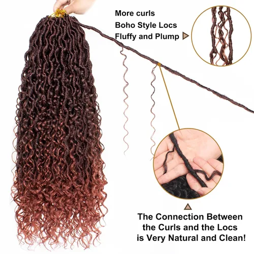 Miniatura 4 de COOKOO - Locs de diosa ombré de jengibre, pelo de ganchillo de 24 pulgadas, 8 paquetes, locs boho de imitación, pelo de ganchillo con rizos, locs