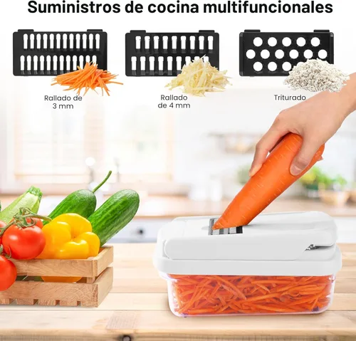 Miniatura 5 de Picador de verduras, picador de alimentos multifuncional 12 en 1, picador profesional de cebolla con 7 cuchillas, cortador de verduras con Blanco