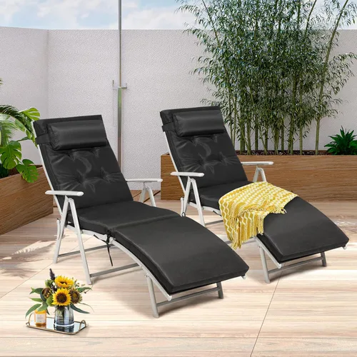 Miniatura 9 de Giantex Tumbona para exterior, silla de playa plegable reclinable con cojín extraíble y almohada para reposacabezas, tumbona de descanso al aire