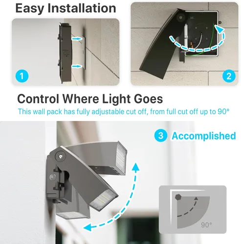 Miniatura 5 de HYPERLITE Paquete de Pared LED 40W: 5000K ETL Listado con Fotocélula de Anochecer al Amanecer Iluminación de Seguridad Comercial - Luz de Pared