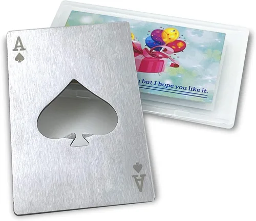 Miniatura 2 de Abrebotellas de Tarjeta Metálica de Acero Inoxidable Plateado con Patrón Grabado (Estilo A, 1 unidad)