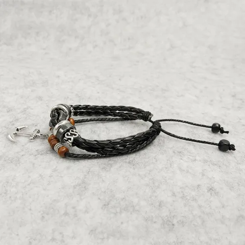 Miniatura 38 de Suyi brazalete ajustable con varias capas, de cuero tejido trenzado con cruz. Pulsera tipo esclava.