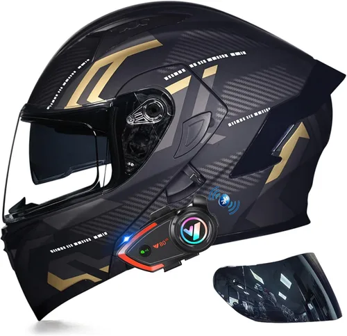 Miniatura 17 de Casco modular Bluetooth de doble visera para motocicleta, casco integrado abatible de cara completa, con Bluetooth impermeable que puede soportar