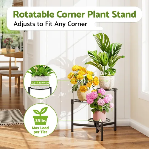 Miniatura 2 de Soporte escalonado para plantas al aire libre de 3 niveles para interiores, estante de flores de metal para múltiples plantas, soportes altos