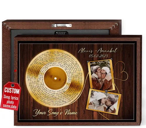 Miniatura 25 de H-DEWALL Regalos para marido de parte de la esposa, letras de canciones personalizadas con marco, discos de vinilo retro, decoración de pared