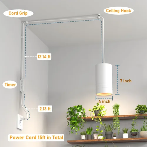 Miniatura 5 de Luces colgantes de crecimiento para plantas de interior de espectro completo, foco colgante COB para plantas altas grandes, jardín, hierbas