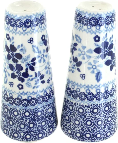 Miniatura 10 de Blue Rose Polish Pottery - Salero y pimentero pequeños con puntos azules - 15 cm de alto - Juego de condimentos de cerámica pintado a mano