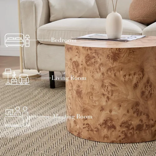 Miniatura 3 de Ya-Home Juego de 2 mesas auxiliares redondas, mesa auxiliar anidable de madera para sala de estar, balcón, oficina, color natural Burl, sin montaje