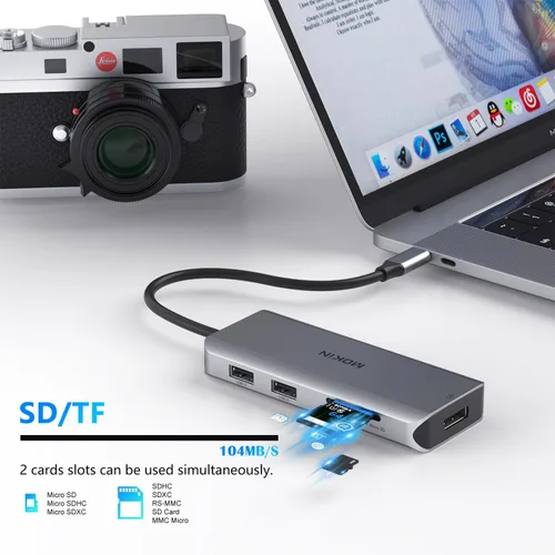 Miniatura 6 de Estación de acoplamiento, adaptador USB C, adaptador multipuerto de pantalla triple 9 en 1 con 2 HDMI 4K, DisplayPort, 3 USB, 100 W PD, lector