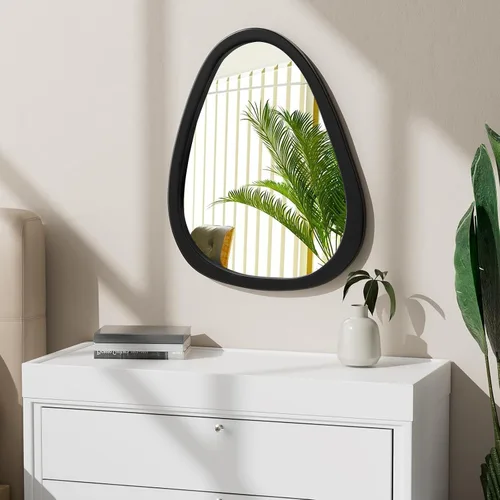 Miniatura 4 de Espejo de pared irregular de 22.5" x 17.5", espejo con marco de madera negra, espejo de pared asimétrico para sala de estar, dormitorio, baño