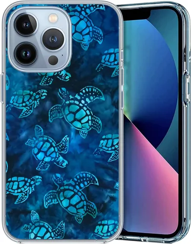 Compatible con iPhone 14, bonita funda transparente de tortuga marina azul de acuarela suave TPU de cuerpo completo, funda de protección de cuerpo