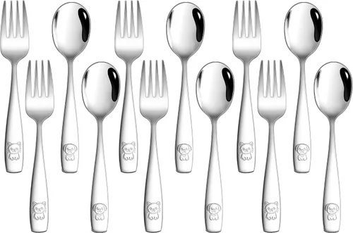 Miniatura 23 de LIANYU Juego de cubiertos para niños de 10 piezas, incluye 5 cucharas para niños, 5 tenedores para niños, utensilios de acero inoxidable para niños