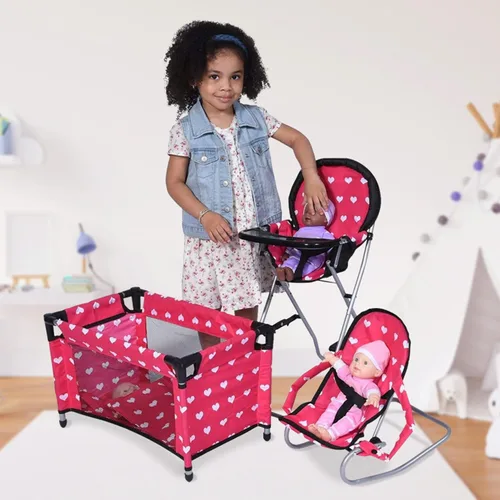 Miniatura 7 de Juego de accesorios para muñecas de bebé, cuna para muñecas 3-1, silla alta y asiento de gorila. Accesorios de muñeca de 18 pulgadas con cama