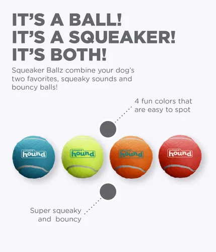 Miniatura 3 de Outward Hound Squeaker Ballz - Pelotas de tenis chirriantes para perros de menos de 25 libras, juguete interactivo para perros para buscar y Bolas