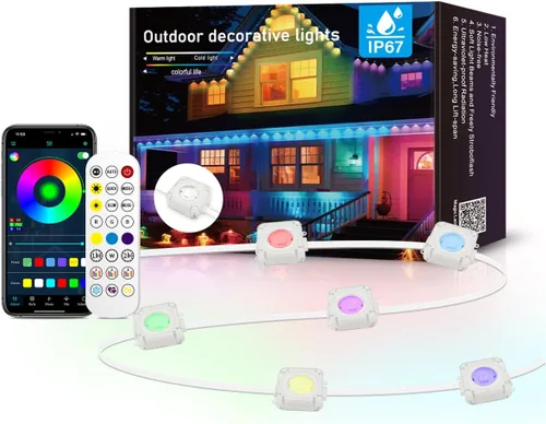 Miniatura 8 de Luz permanente para exteriores, 100 pies con 72 luces LED de alero, luces RGB inteligentes para exteriores con 75 modos de escena, IP67 resistente