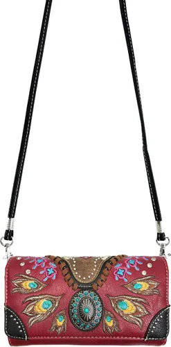 Miniatura 3 de Zelris turquesa Concho pavo real pluma mujeres Crossbody muñeca Trifold cartera