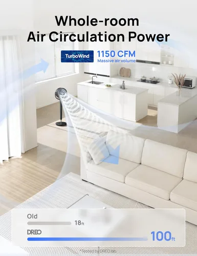 Miniatura 3 de Dreo Ventilador para dormitorio, ventilador de pie oscilante de 120°, ventilador de piso silencioso con motor de CC, ventilador de pedestal