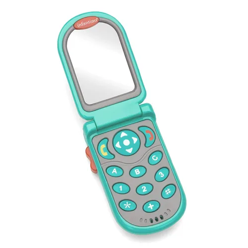 Infantino Flip and Peek Fun Phone: bilingüe con 3 frases en inglés y 3 en español, efectos de sonido para compromiso, mira un espejo de abucheo en