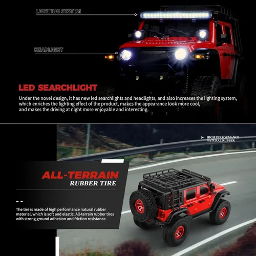 Miniatura 6 de HTLNUZD 1/24 RC Truck 2428 4WD Electric RC Rock Crawler con luz LED 130 Motor de cepillo de carbono 3KM/H Todo Terreno Off Road Racing Car