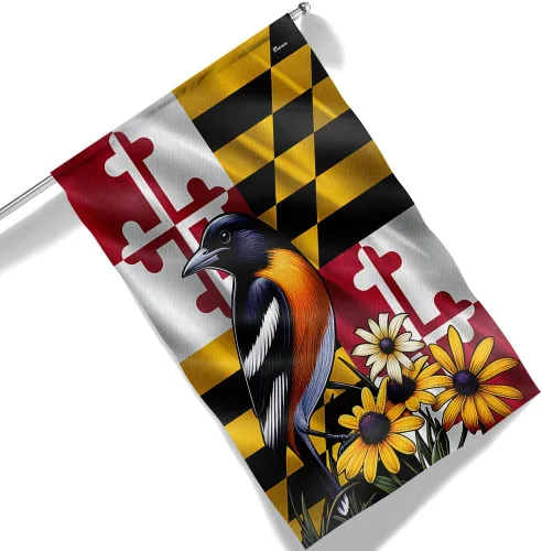 FLAGWIX Bandera Americana - Bandera del Estado de Maryland con Oriole de Baltimore y Flor de Ojo Negro, Bandera Premium de Poliéster Decorativa para