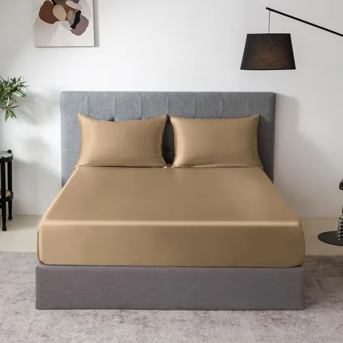 Miniatura 52 de THXSILK Juego de sábanas bajeras de 100% seda de morera, 3 piezas de seda 7A+, transpirable, suave, sábana bajera de 16 pulgadas de profundidad, 2