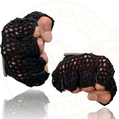 Miniatura 6 de Milwaukee Leather SH219 - Guantes de mano para motocicleta sin dedos acolchados de gel de cuero negro con material de malla transpirable para hombre