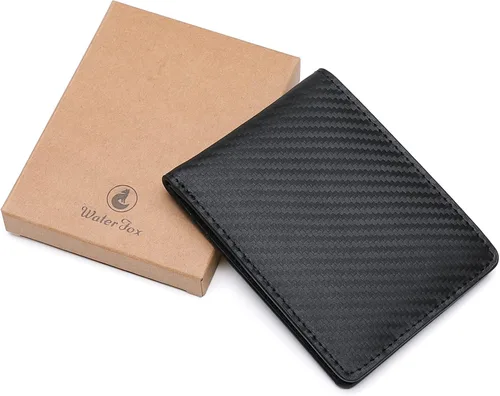Miniatura 6 de Cartera delgada de cuero para hombre, billetera pequeña con bolsillo frontal con bloqueo RFID, ventana de identificación