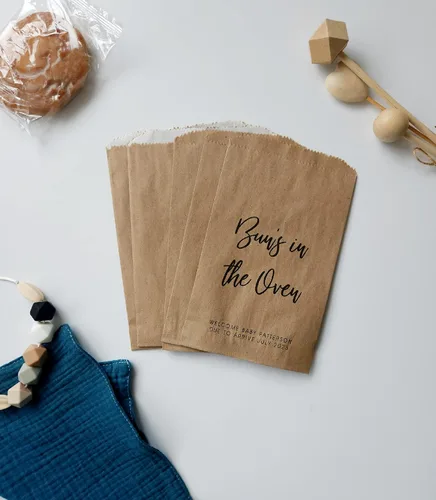 Miniatura 2 de Gender Reveal Baby Shower Party Favor Bags - Announcement Bun in The Oven Kraft Paper Goodie Bags - Set of 25