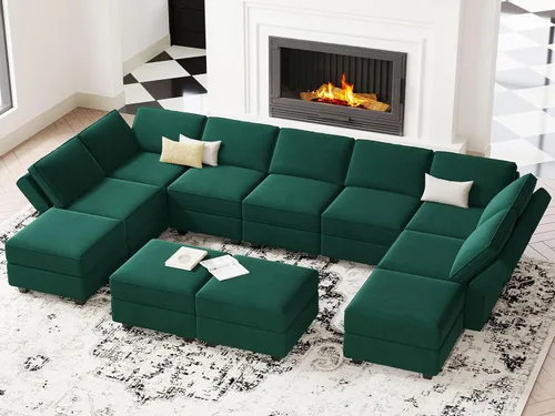 Miniatura 14 de Belffin Sofá modular convertible de gran tamaño con otomanas de almacenamiento, sofá cama seccional extra grande con diván reversible, sofá cama