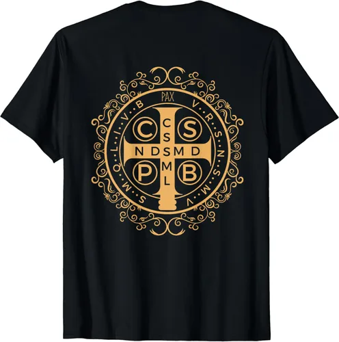 Miniatura 2 de Camiseta con estampado católico de medalla de San Benito, Negro