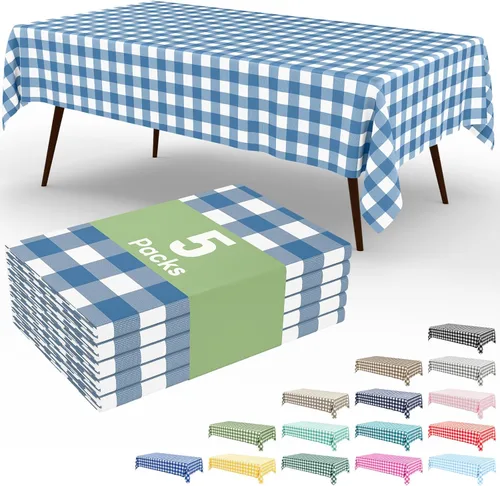 Miniatura 45 de Smiry Paquete de 3 Manteles Desechables de Cuadros Gingham Color Caqui - 54" x 72" Mantel de Plástico de Servicio Pesado, Cubiertas de Mesa