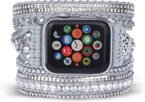 Miniatura 6 de Pulsera bohemia de 5 envolturas compatible con Apple Watch Band con cuentas para mujeres y hombres, 1.496 pulgadas/1.575 pulgadas/1.614 pulgadas