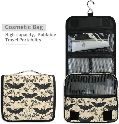 Miniatura 6 de MNSRUU Neceser colgante con diseño de calavera y girasol, bolsa de maquillaje de viaje para artículos de tocador, organizador de artículos