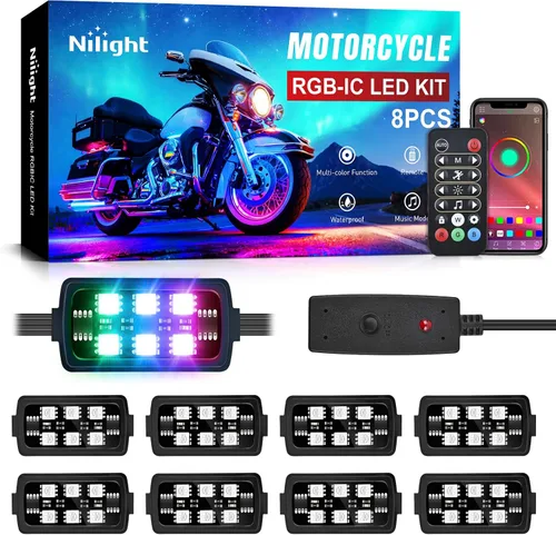 Miniatura 9 de Nilight Juego de 8 tiras de luces LED RGB para motocicleta, luces de atmósfera impermeables de neón multicolor con control remoto inteligente