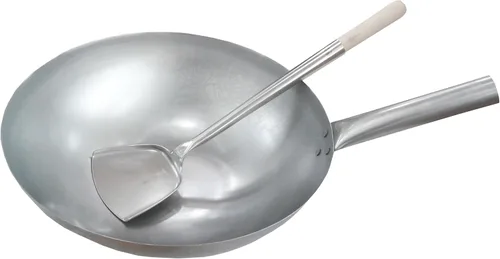 Sunrise Wok estilo Hong Kong de 14 pulgadas, fondo redondo + pala wok de 17 pulgadas