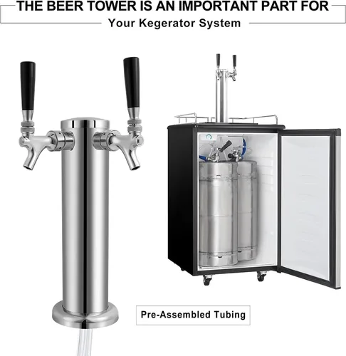 Miniatura 4 de Torre Kegerator Torre de cerveza de doble grifo, torre de cerveza de acero inoxidable con brida de 3 pulgadas, dispensador de torre de cerveza