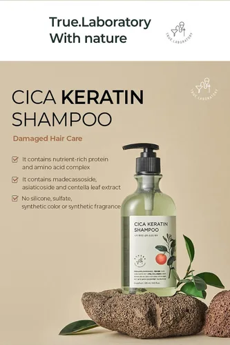 Miniatura 2 de TheMogan True.LAB Champú de queratina Cica 9.6 fl oz - Fórmula calmante y fortalecedora con centella asiática, queratina y aceites naturales para un