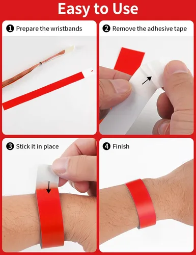 Miniatura 4 de 500 piezas de pulseras, pulseras de papel para eventos, pulseras adhesivas de colores, pulseras desechables, pulseras VIP para fiestas (rojo)