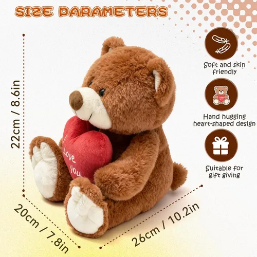 Miniatura 2 de ¡Te quiero! Oso de peluche de 10 pulgadas con corazón rojo, muñeca de oso de peluche suave, juguetes de peluche, regalos para ella/novia, amante