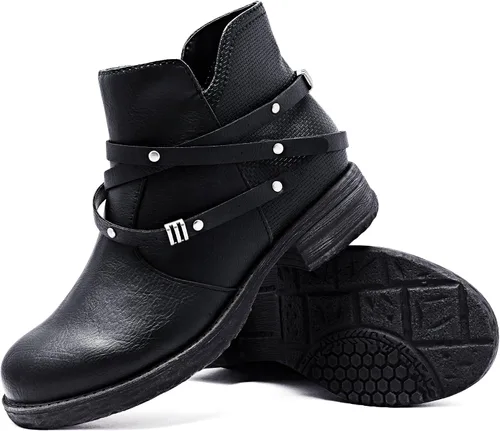 Miniatura 2 de Ataiwee Women's Wide Width Ankle Boots, Chunky Heel Side Zipper Fashion Slip On Short Booties.