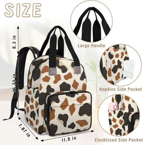 Miniatura 2 de Animal Cow Print Diaper Bag Backpack for Travel, Waterproof Diaper Bag with Insulated Bottle Pockets & USB Port, Large Capacity Baby Bag for Moms &