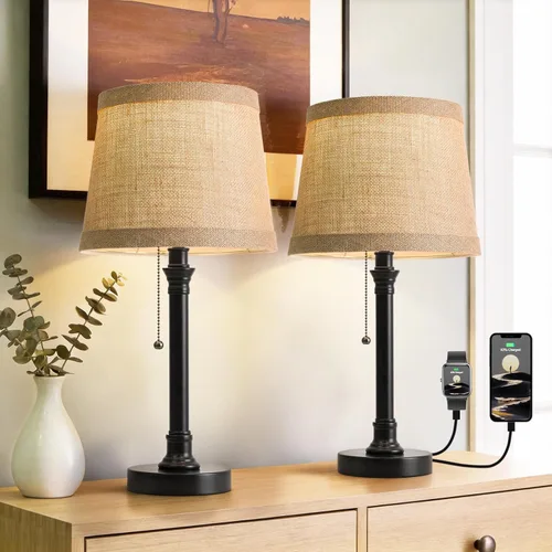 Miniatura 14 de Oneach Lámpara de mesa pequeña de 19.5 pulgadas para dormitorio, lámparas de noche para mesita de noche, lámpara de mesa negra para sala de estar