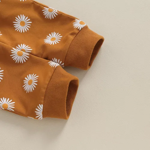 Miniatura 5 de CIYCUIT Conjunto de 3 piezas de sudadera de margaritas + pantalones + diadema, ropa infantil de otoño e invierno